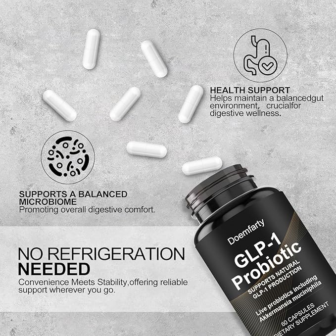 60 PCS GLP-1 Probiotic - AFU Multi-Strain Probiotic + Prebiotic, Naturally Support GLP-1 Production, Delayed Release, Third-Party Tested, for Men & Women 60 Servings (Pack of 1) K1