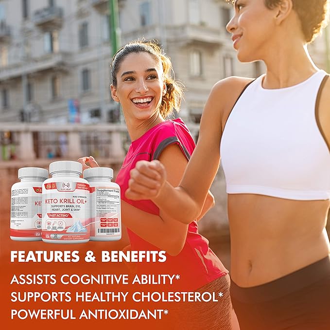 Keto Krill Oil 500mg with Omega-3 EPA, DHA, Astaxanthin & Phospholipids - Supports Brain, Eye, Heart, Joint, Skin Health - Antioxidant Krill Oil Fish Supplement for Women & Men - 30 Day Supply