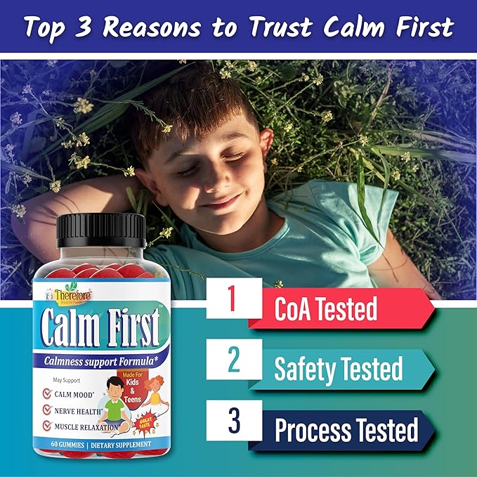 Therefore Magnesium Citrate Supplement for Teens, Calm Magnesium Gummies for Kids - Supports a Healthy Stress Response, Bone Health, Sleep - Gluten Free, Low Sugar (60-Day Supply)