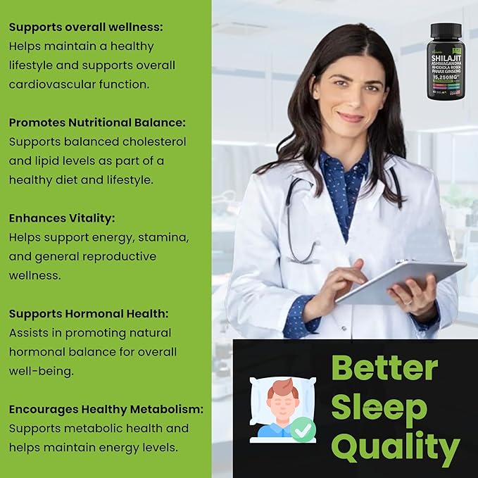 Shilajit and Ashwagandha Capsules, 8-in-1 Herbal Multivitamin for Men and Women, with Rhodiola Rosea, Ginseng, and Stinging Nettle, Shilajit for Men and Women