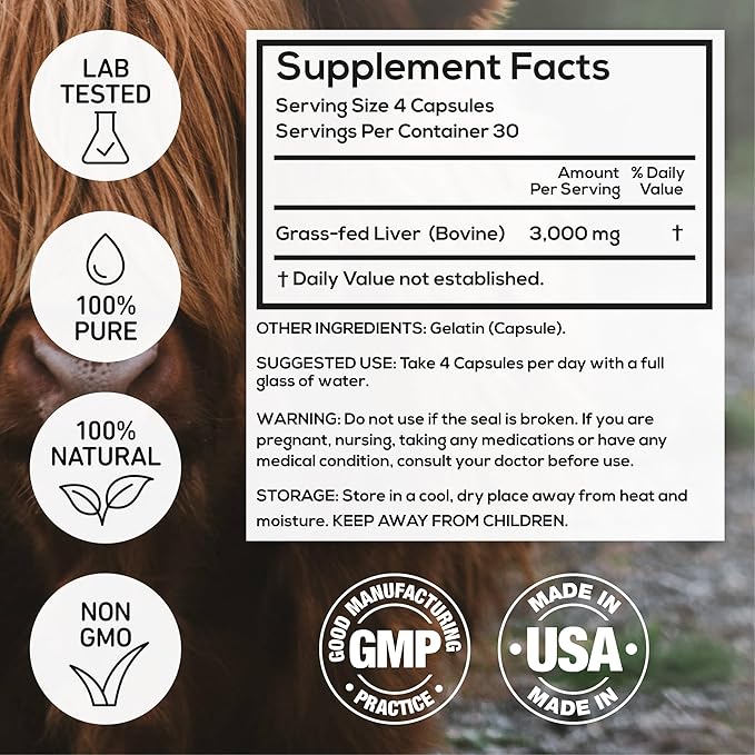 Wild Foods Beef Liver Capsules - Grass-Fed & Pasture-Raised | 3000mg Ancestral Supplement for Natural Energy & Immune Support | Organ Supplement for Men & Women | Keto, Paleo, Carnivore (120 Softgels)