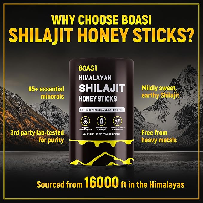Shilajit Honey Sticks - Himalayan Shilajit Honey Sticks Organic Honey & Saffron for Energy,Strength & Cognitive Support for Men & Women 30 pcs