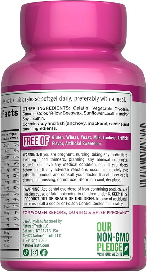Nature's Truth Prenatal Multivitamin for Women | with DHA and Folic Acid | 60 Softgels | Non-GMO & Gluten Free Supplement