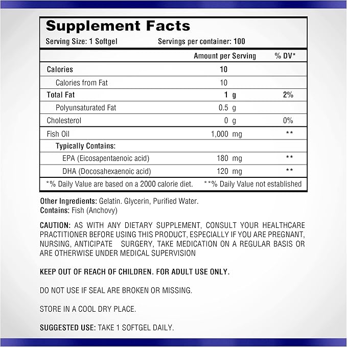 Omega 3 1000mg Fish Oil 100 Concentrated Softgels by Natural Systems - Omega 3 Supplements - Capsules for Daily Diet - EPA - DHA - Perfect for Heart, Eye, Brain and Joints Support*