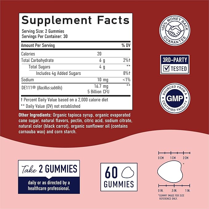 Organic Probiotics Gummies | 5 Billion CFU Probiotics for Digestive Health & Immune Support | Hardy Bacillus Subtilis | Strawberry Gummies | Shelf Stable, Gluten-Free, Vegan | 60 Ct. (1 Month Supply)