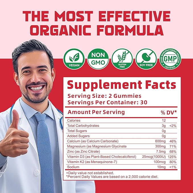 Calcium Magnesium Zinc Gummies with Vitamin D3 & K2 Strawberry-120.