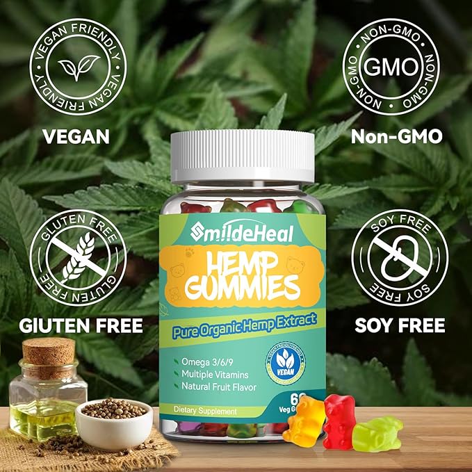 2 Pack Hemp Gummies, 1,500,000 Extra Strengthen Organic Hemp Gummies, Hemp Supplement Gummy with Hemp Oil Extract, 120 Gummies