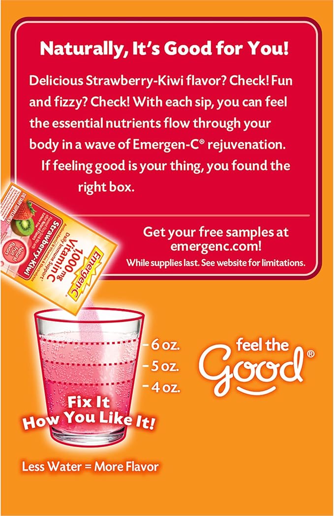 Emergen-C 1000mg Vitamin C Powder, with Antioxidants, B Vitamins and Electrolytes, Vitamin C Supplements for Immune Support, Caffeine Free Fizzy Drink Mix, Strawberry Kiwi Flavor - 30 Count