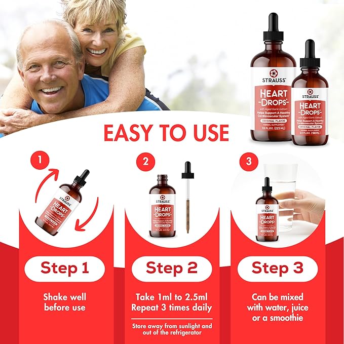 Strauss Naturals Heart Drops – Natural Mistletoe & Aged Garlic Extract Heart Health Supplement – Helps Maintain Healthy Cardiovascular System – Vegan & Non-GMO – 100 ml Bottle