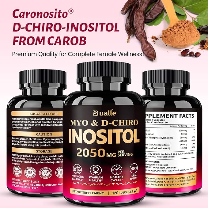 Premium Myo-Inositol & D-Chiro Inositol Supplement | Hormonal Balance & Healthy Ovarian Function Support for Women | Ideal 40:1 Ratio,2,050mg Per Serving, 120 Veggie Capsules-–with Folate, Vitamin D3
