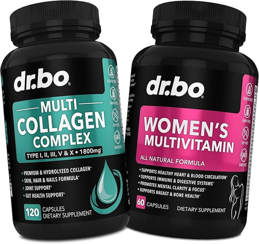Multi Collagen Peptides & Womens Multivitamin - Type I, II, III, V, & X Multi Collagen Complex Capsules, Hydrolyzed Peptides Pills Supplements for Skin, Hair & Nails - Daily Multi Vitamins for Women