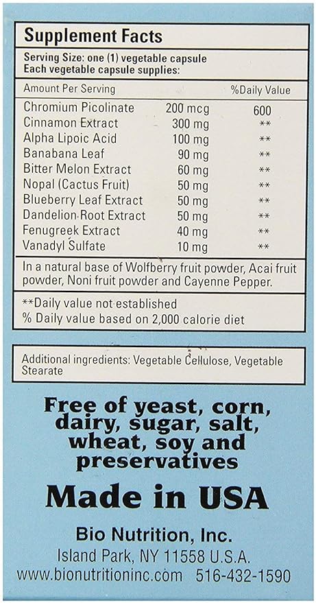 Bio Nutrition - Blood Sugar Wellness - 60 Vegetarian Capsules