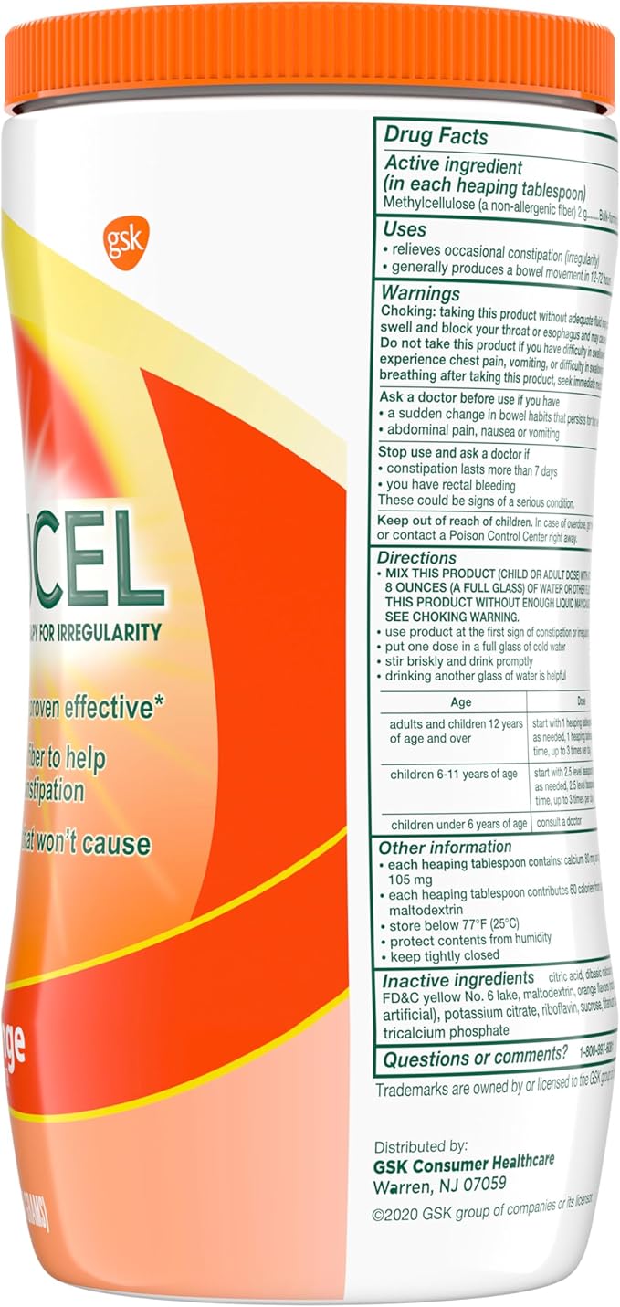 Citrucel Powder Orange Flavor Fiber Therapy for Occasional Constipation Relief, 30 ounce