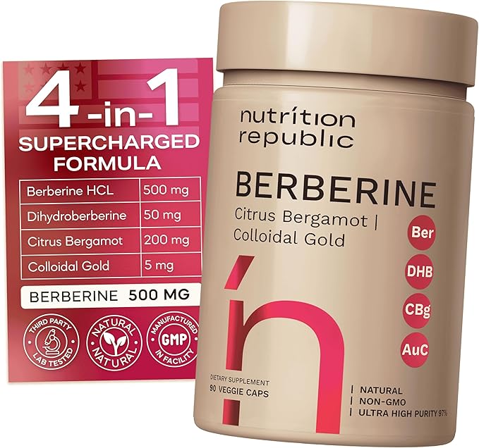 Berberine Supplement 500mg, Ultra High Potency Berberine Complex with Citrus Bergamot, Colloidal Gold & Berberine Hcl, Dihydroberberine Supplement, 90 Veggie Capsules