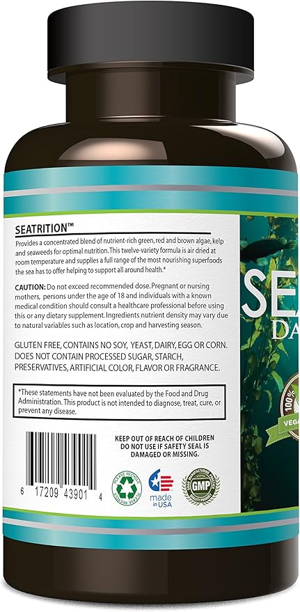 Seatrition Pure Seaweed Immune Thyroid Support 540 Veg Capsules 6 mth Supply 12 Whole Sea Plants