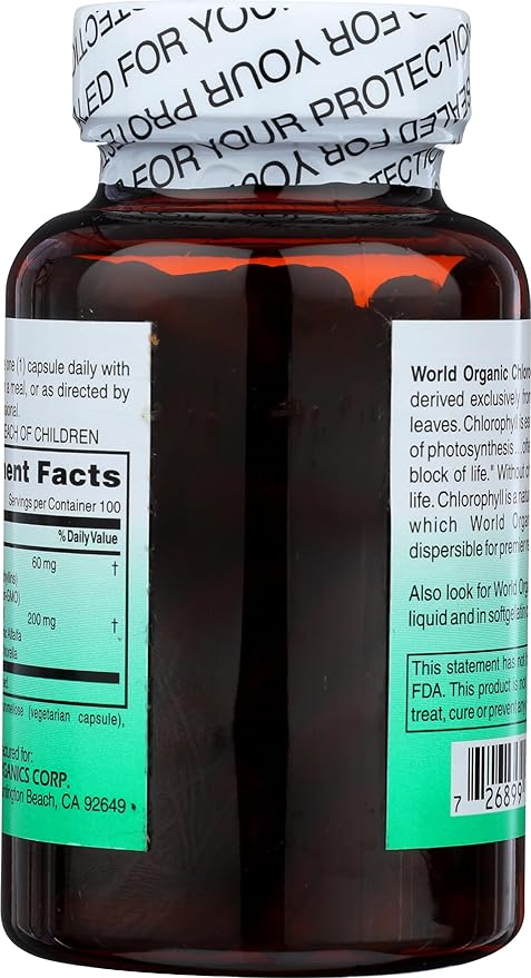 WORLD ORGANIC Chlorophyll 100 mg 60 Capsules, 0.02 Pound