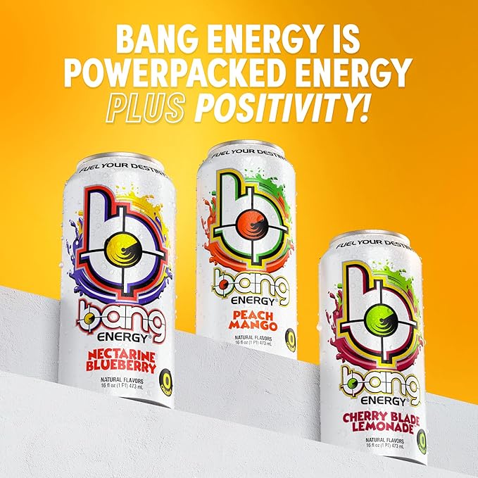 Bang Energy Peach Mango, Sugar-Free Energy Drink, 16-Ounce (Pack of 12)