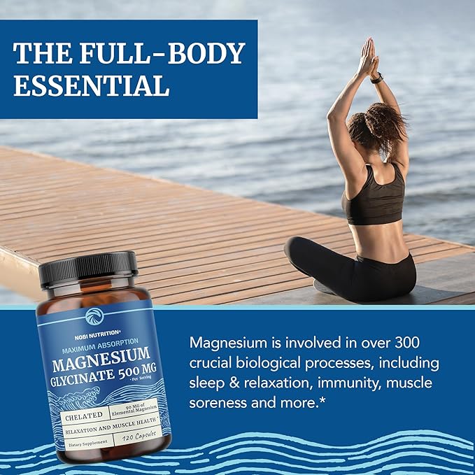 Magnesium Glycinate 500mg | High Absorption | Chelated for Muscle Relaxation, Bones, Heart, Nerve, Sleep & Calm Support for Women & Men | Magnesium Chelate Supplement & Bisglycinate Complex | 120ct