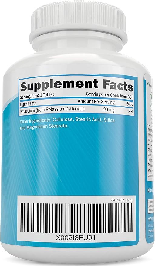 Potassium Chloride 365 Tablets 1 Year Supply - Potassium Supplement 99mg Tablets - Supports Healthy Blood Pressure & Muscle Function - Vegetarian and Non GMO