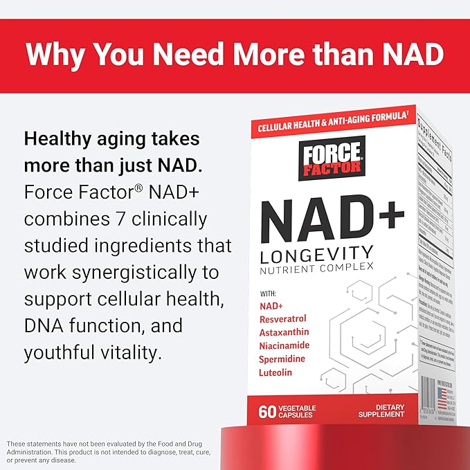 FORCE FACTOR NAD+ (NMN or Nicotinamide Riboside Alternative) with Resveratrol, Astaxanthin, Spermidine & Luteolin Complex, NAD to Support Cellular Health & Healthy Aging, 60 Capsules
