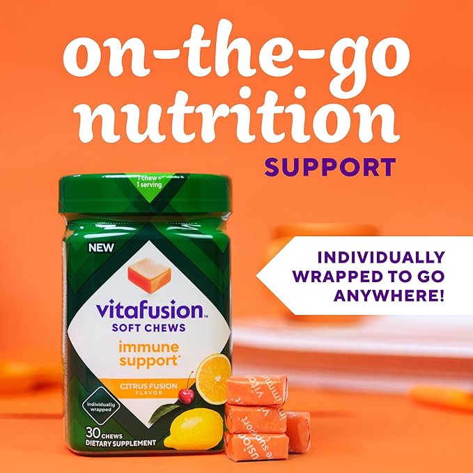 Vitafusion Soft Chews Immune Support (1), Adult Chewable Vitamin C for Immune Support, Individually Wrapped, Citrus Fusion Flavor, 30 Chews, 30 Day Supply