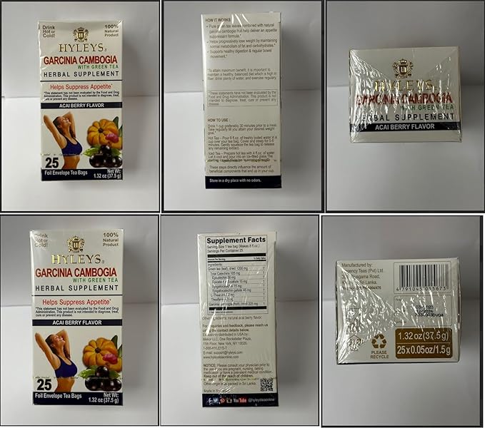 HYLEYS Tea Garcinia Cambogia Green Tea with Acai Berry Flavor - 25 Tea Bags