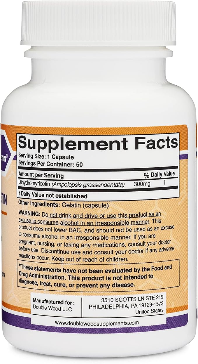 Dihydromyricetin (DHM) 50 Capsules, 300mg, Liver Support Supplement (Third Party Tested)(DHM Depot) Non GMO, Gluten Free (Liver Cleanse Detox & Repair) by Double Wood