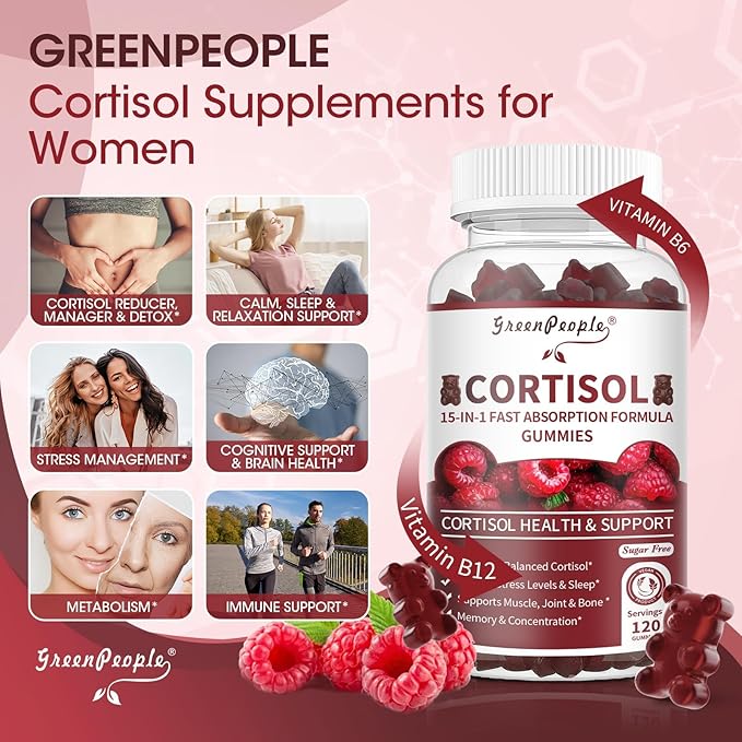 Cortisol Supplements Detox for Women - Cortisol Manager & Reduce with Ashwagandha/Phosphatidylserine/Magnesium for Sleep/Rlaxation/Mood - 120 CT Raspberry Flavor Gummies