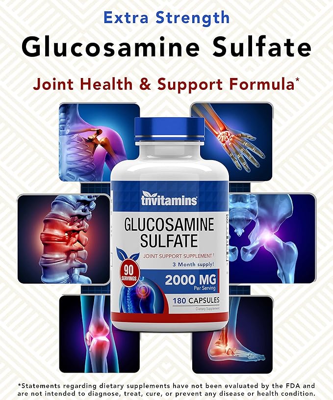 Glucosamine Sulfate Capsules 2000 MG (180 Count) | Joint Support* Supplement for Women & Men | Produced in The USA | Promotes Flexibility & Mobility