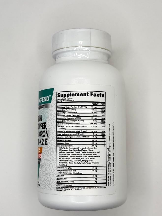 Clean Nutraceuticals Calcium Magnesium Zinc Supplement with Potassium, Copper, Strontium, Silica, Vitamin D3 K2, Boron, Vitamin B1 B12 Red Clover Herb Alfalfa Basil Pills for Men & Women Osteo Defend