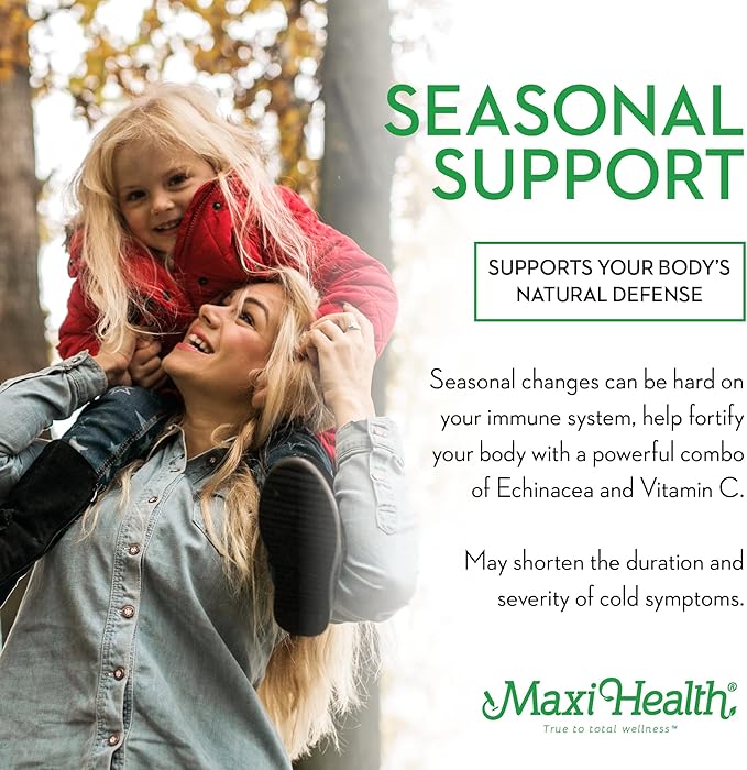 Maxi Health - Organic Echinacea Supreme Liquid Extract with Vitamin C - Immune Support Supplement Echinacea Drops - 1000mg Echinacea Root & Whole Plant Herb Extract - 2 Fl Oz Immune Booster Bottle