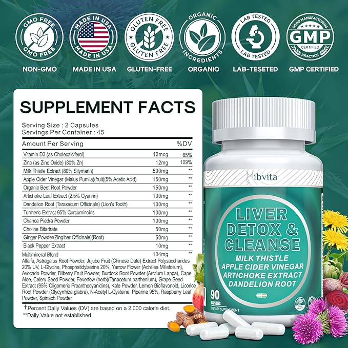 Fat Burner for Men Women & Liver Cleanse Detox Supplement, Weight Loss Appetite Suppressant, Liver Health Support with Milk Thistle Dandelion Root & Artichoke