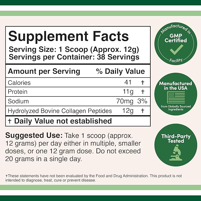 Collagen Peptides Powder - Hydrolyzed Collagen, Keto Safe - 16.08oz - Multi Type 1, 2, and 3 (Grass Fed Bovine Source)(Colageno Hidrolizado) Collagen Supplements for Women and Men by Double Wood