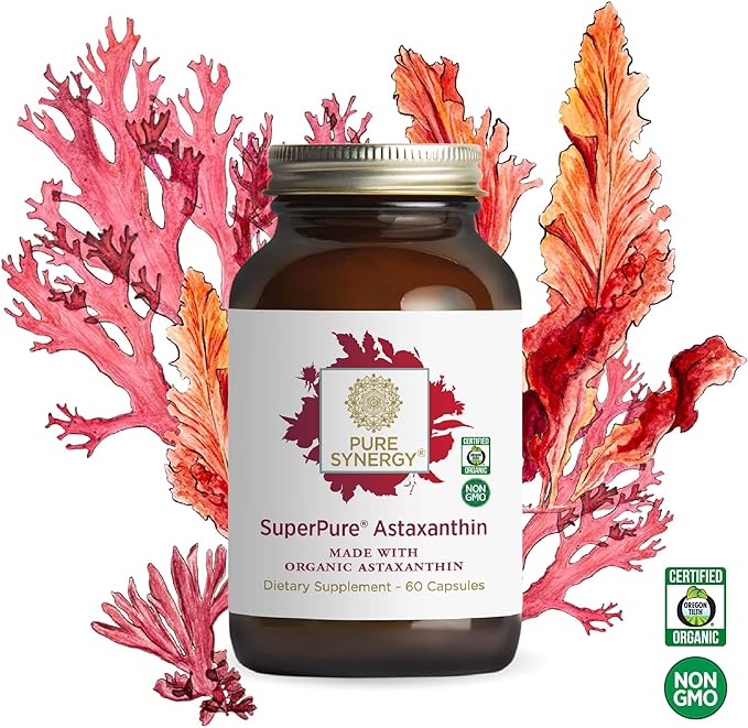PURE SYNERGY SuperPure Astaxanthin Extract | Organic Astaxanthin from Algae with Sunflower Lecithin | Antioxidant Support for Skin and Eye Health (60 Capsules)