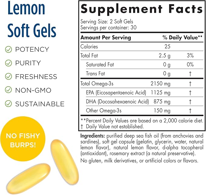 Nordic Naturals ProOmega 2000, Lemon Flavor - 2150 mg Omega-3 - 60 Soft Gels - Ultra High-Potency Fish Oil - EPA & DHA - Promotes Brain, Eye, Heart, & Immune Health - Non-GMO - 30 Servings
