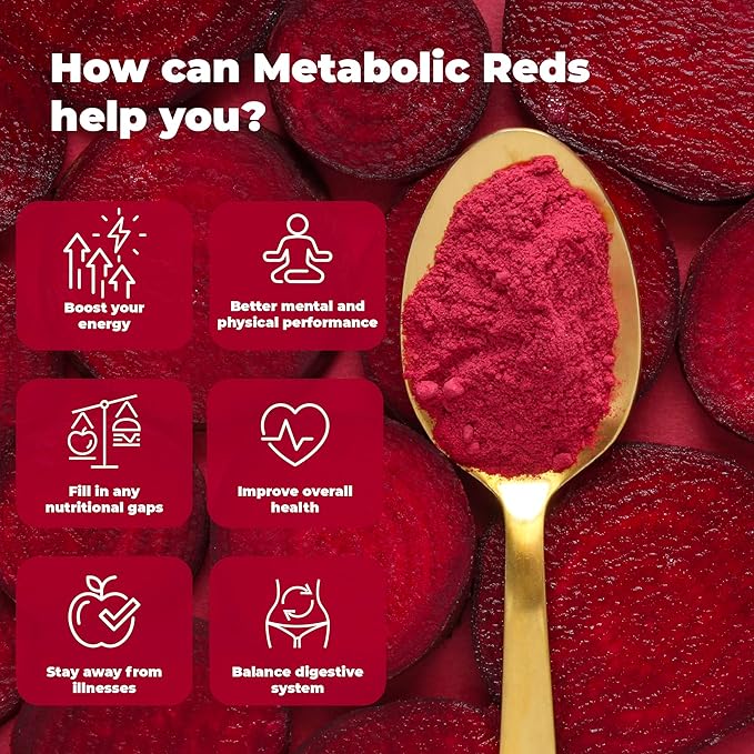 PUREHEALTH RESEARCH Reds Superfoods Powder - Only 10 Calories Fruit and Vegetable Adaptogen Drink with Beetroot, Polyphenols, Probiotic Powder - Antioxidants Supplement for Energy, 30 Servings