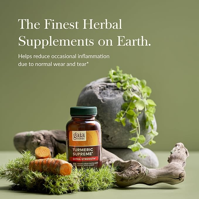 Gaia Herbs Turmeric Supreme Extra Strength - Supports Occasional Swelling from Normal Wear & Tear - with Turmeric Curcumin & Black Pepper - 60 Vegan Liquid Phyto-Capsules (Up to 60-Day Supply)