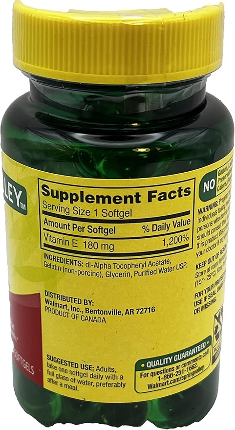 Spring Valley Vitamin E Dietary Supplement, 180 mg, 100 Count with Complimentary Grafton Way Pill Organizer