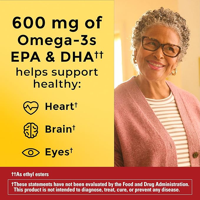 Nature Made Omega 3 Fish Oil and Algae Oil Supplements, 1200mg, Omega 3 Supplement for Heart, Brain and Eyes Support, One Per Day, 60 Softgels