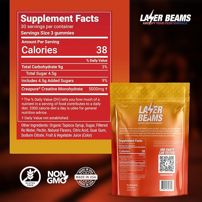Creatine Monohydrate Gummies - 5g Creapure Creatine per Serving - Vegan, Mango Flavor - Boost Muscle Strength, Endurance, Recovery & Mental Focus - 90 Gummies, Gluten-Free
