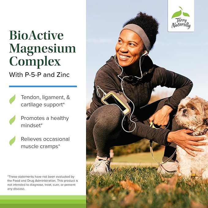 Terry Naturally BioActive Magnesium Complex - Bone & Heart Health Support - Supplement with Vitamin B6, Zinc & Magnesium - Pyridoxal-5-Phosphate Vegan Capsule Supplement - 60 Capsules