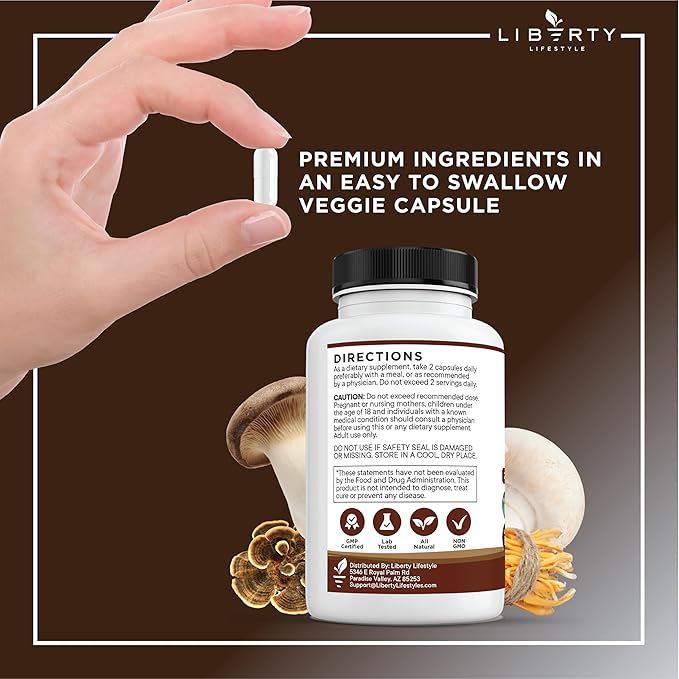 Lions Mane Mushroom Supplement with Turkey Tail Reishi Cordyceps Chaga with Marshmallow Root - 3-Pack