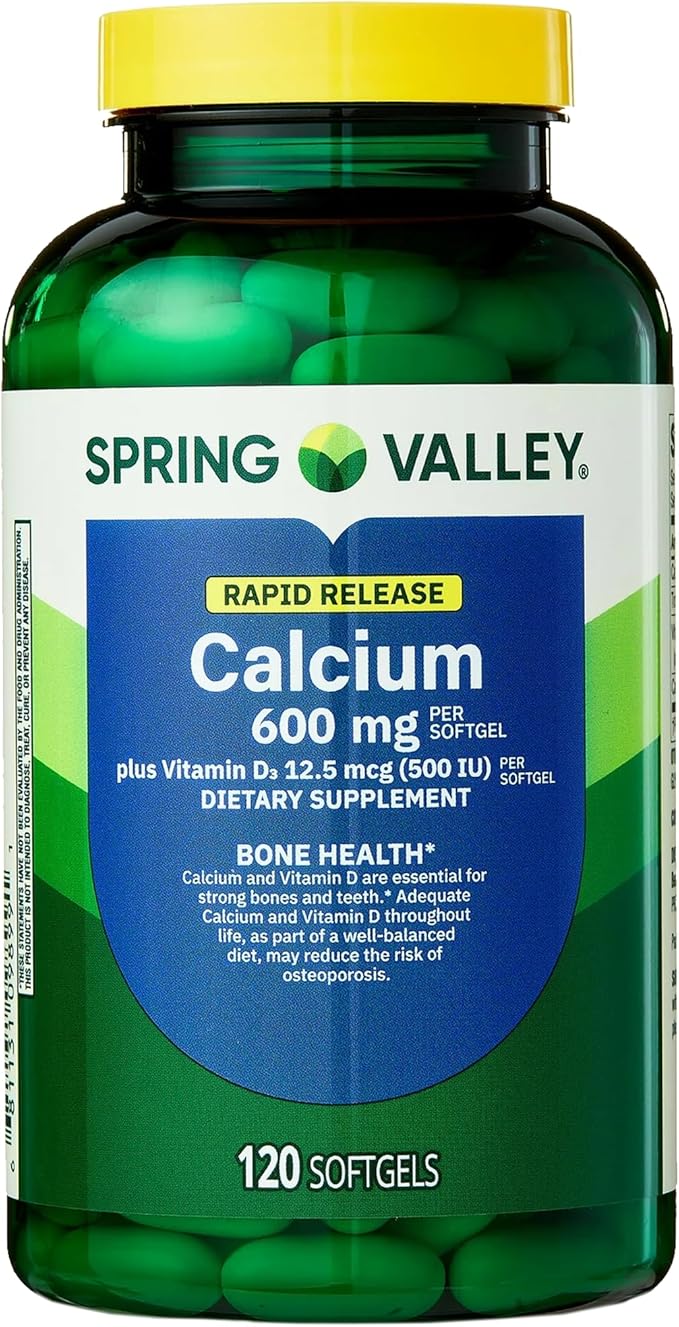 Spring Valley Calcium 600 mg + Vitamin D3, 120 Softgels | Bone Health, Strong Teeth & Osteoporosis Support | Rapid-Release Capsules, Gluten-Free Supplement Bundle with Luall's 45 Diabetes Decoded