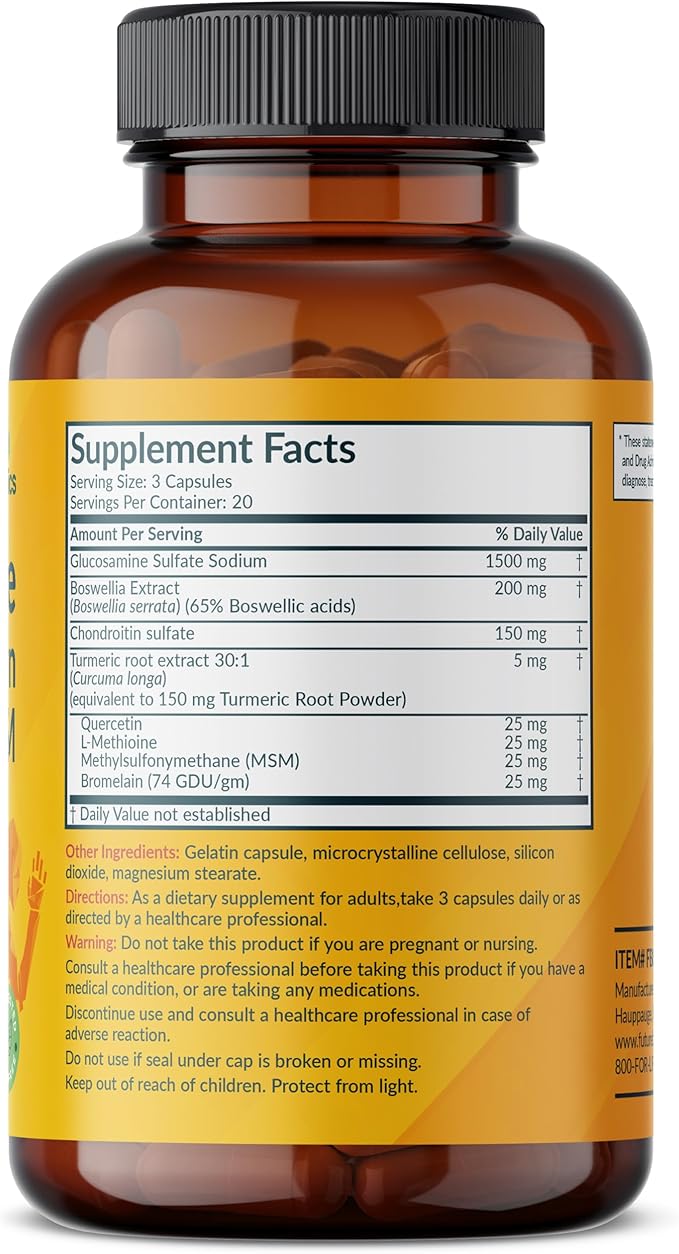 Futurebiotics Glucosamine Chondroitin Turmeric & MSM Advanced Joint Formula, Supports Healthy Joints & Mobility - Non-GMO, 60 Capsules