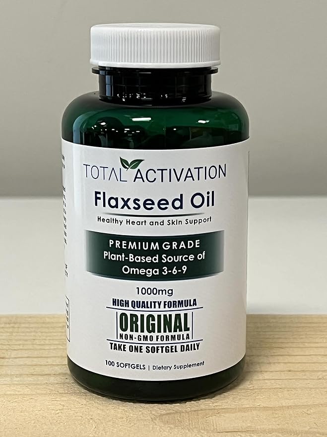 Organic Flaxseed Oil 1,000 mg Omega-3, Immune System Booster with Omega 3,6,9 from Natural ALA, Supports Healthy Hair, Skin and Nails, 100 Rich Liquid Softgels Per Bottle