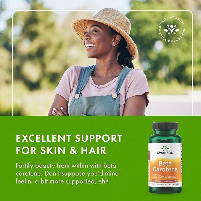 Swanson Beta-Carotene Vitamin A 25000 IU Softgels - Skin, Eye, and Immune System Health - Antioxidant Support - 7500 mcg (300 Softgels)
