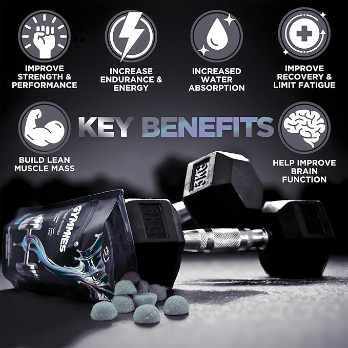 Creatine Monohydrate Gummies - Muscle Growth, Performance, Endurance - 5 Gram Creatine per Serving - Vegan, Non-GMO, Gluten-Free, Made in USA - 90ct (90 Count, Sour Blue Raspberry)