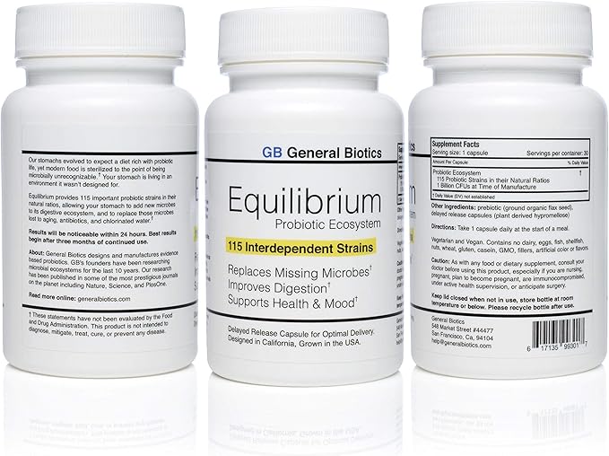 Equilibrium Probiotic Supplement with Prebiotic – Daily Time Release – 30 Easy to Swallow Capsules – Highest Strain Count in The World – 115-Strains