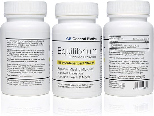 Equilibrium Probiotic Supplement with Prebiotic – Daily Time Release – 30 Easy to Swallow Capsules – Highest Strain Count in The World – 115-Strains