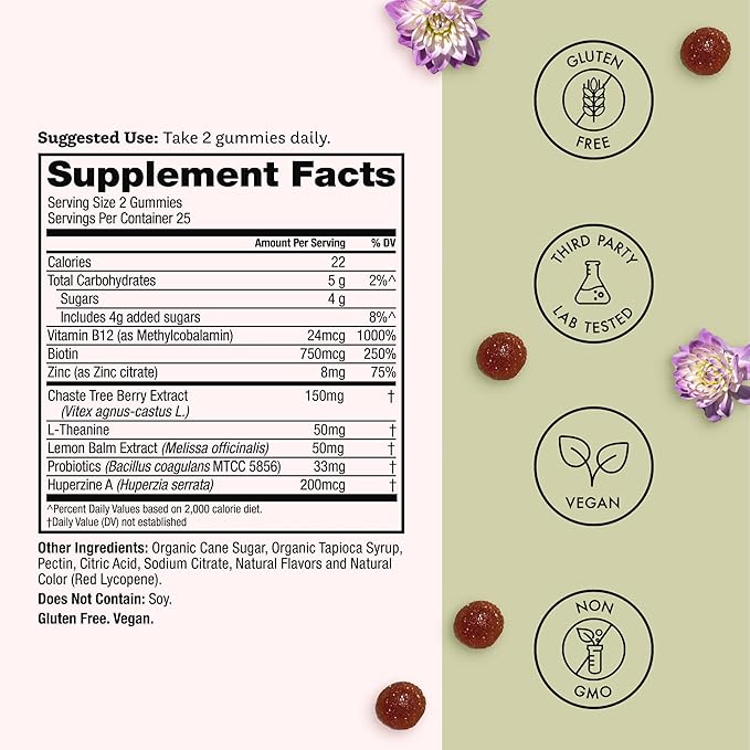 Winged Wellness Multivitamin Gummies for Teen Girls - Teen Vitamins for Mood & Hormonal Health - Vegan Gummy Supplement with Chaste Tree, Lemon Balm, L-Theanine, Probiotics & Biotin - 50 Gummies